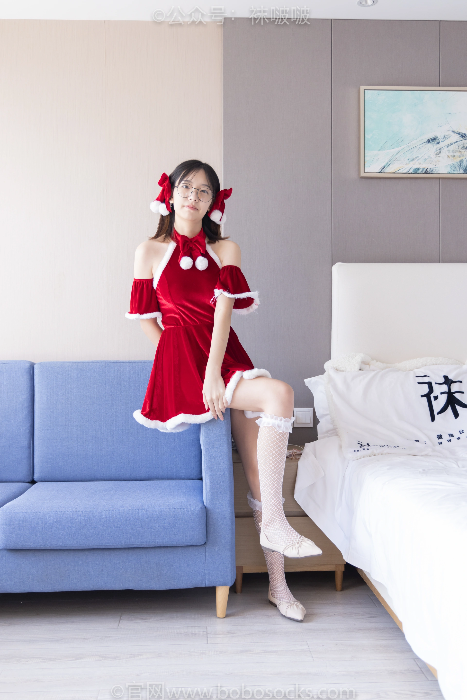 [BoBoSocks袜啵啵]NO.043 小甜豆-圣诞服、平底鞋、高跟鞋、白色渔网袜 1